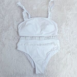 High Rise White Ruffled Beach Summer Bikini Swim Suit Size XL womens